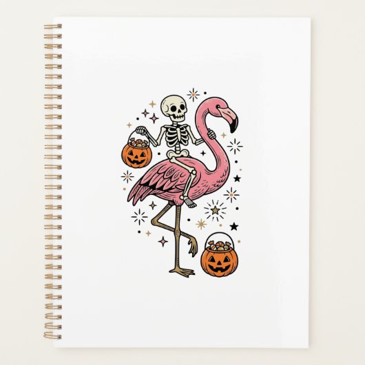 Skelet op Flamingo Halloween Snoep Shirt_1 Planner (Voorkant)