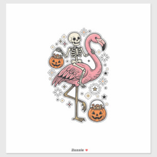 Skelet op Flamingo Halloween Snoep Shirt_1 Sticker