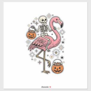 Skelet op Flamingo Halloween Snoep Shirt_1 Sticker