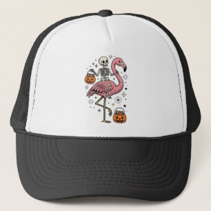 Skelet op Flamingo Halloween Snoep Shirt_1 Trucker Pet