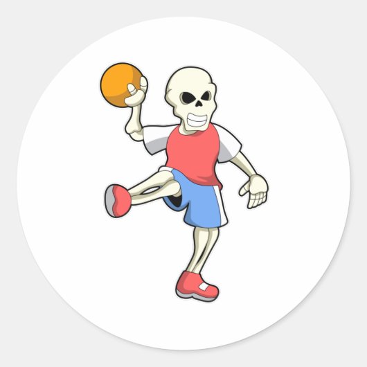 Skelet op Handbalspeler met handbal Ronde Sticker (Voorkant)