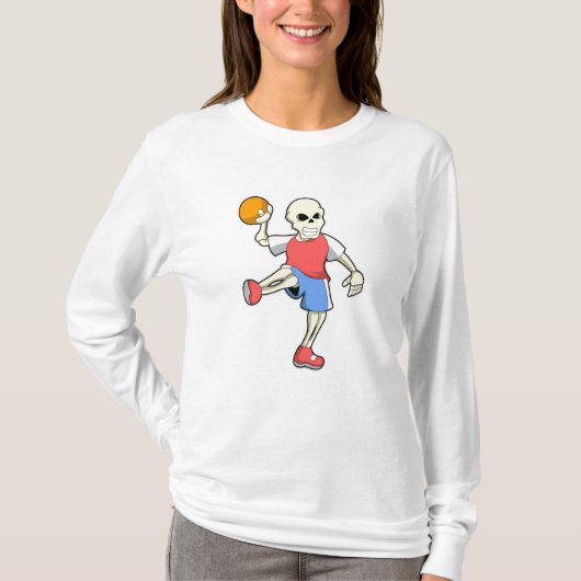 Skelet op Handbalspeler met handbal T-shirt (Voorkant)
