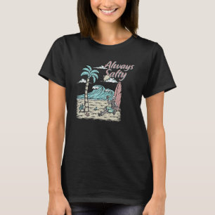 Skelet op het strand altijd zout zomer grafisch t-shirt