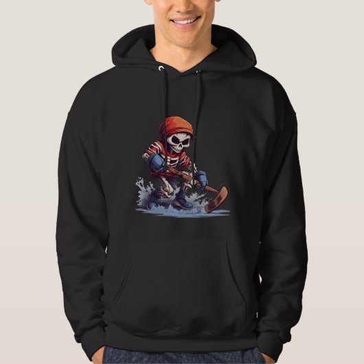 Skelet op Ice Hockey Schaatsen Hoodie (Voorkant)