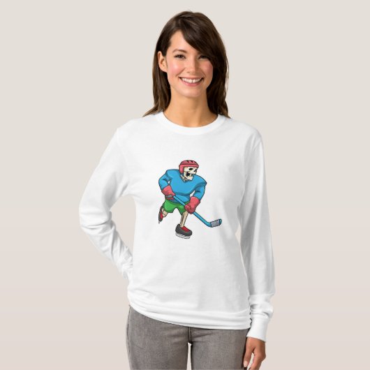 Skelet op ijshockey met ijshockeystick t-shirt (Voorkant volledig)