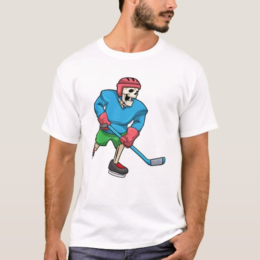 Skelet op ijshockey met ijshockeystick t-shirt (Voorkant)