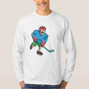 Skelet op ijshockey met ijshockeystick t-shirt