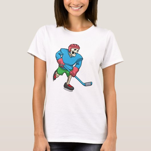 Skelet op ijshockey met ijshockeystick t-shirt (Voorkant)