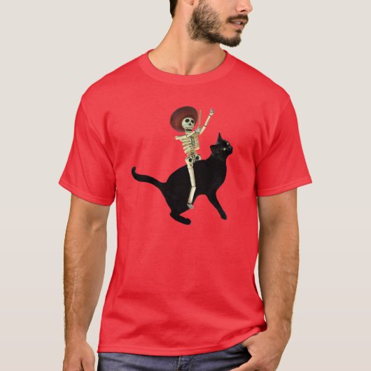 Skelet op kat T-shirt (Voorkant)