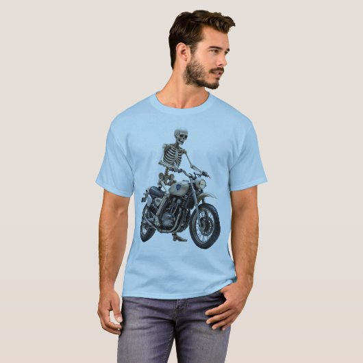 Skelet op motorfiets Mannen Basic T-shirt (Voorkant volledig)