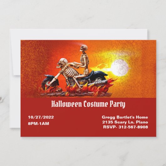Skelet op motorfiets - uitnodiging (Voorkant)
