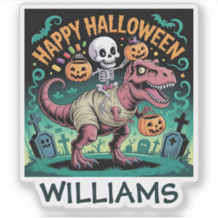 Skelet op Mummie T-Rex – Griezelige Dino Ruiter Sticker
