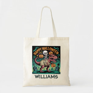 Skelet op Mummie T-Rex – Griezelige Dino Ruiter Tote Bag