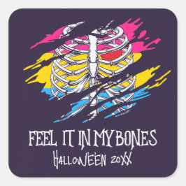 Skelet op Pansexual vlag kleuren achtergrond Vierkante Sticker