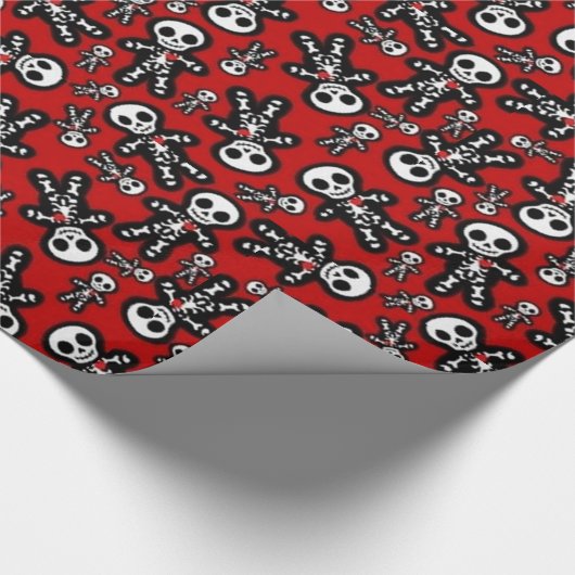 Skelet op rode achtergrond cadeaupapier (Hoek)