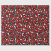 Skelet op rode achtergrond cadeaupapier (Vlak)