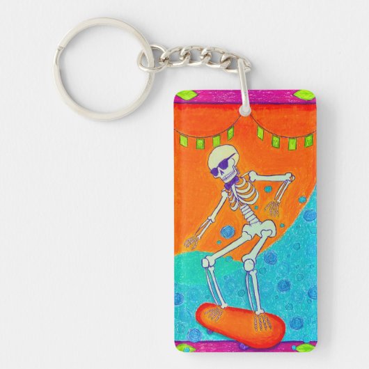 Skelet op skateboard sleutelhanger (Voorkant)