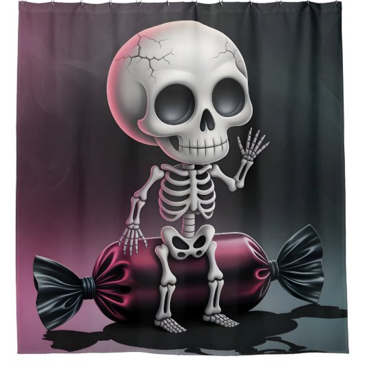 Skelet op Snoep Douchegordijn (Voorkant)