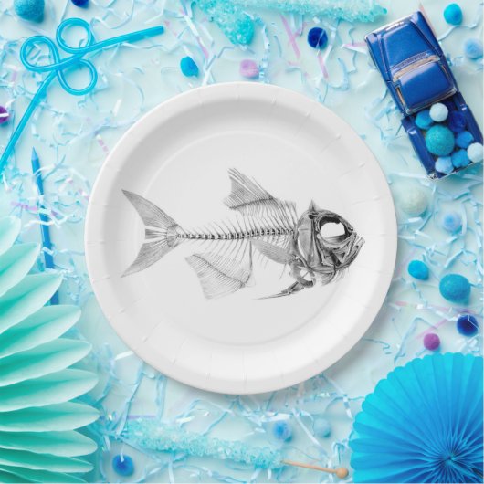 skelet op vissen papieren bordje (Feest)