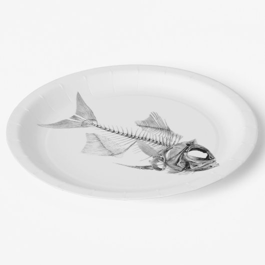  skelet op vissen papieren bordje (Gekanteld)