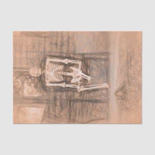 Skelet Oude Antieke Sepia Kunstschets Tissuepapier