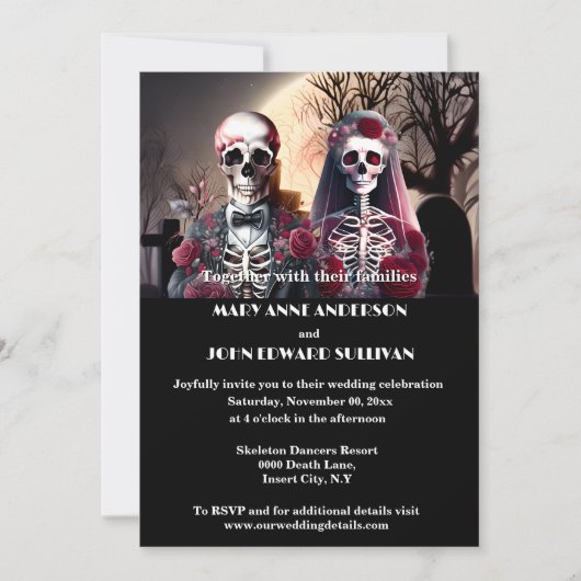 Skelet paar bordeaux pruim zwart gotisch kaart (Voorkant)