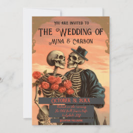  Skelet Paar Gothic Bruiloft QR Uitnodiging