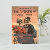 Skelet Paar Gothic Bruiloft QR Uitnodiging (Staand voorkant)