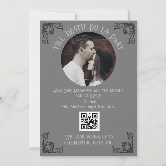 Skelet Paar Gothic Bruiloft QR Uitnodiging (Achterkant)