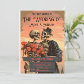  Skelet Paar Gothic Bruiloft Uitnodiging (Staand voorkant)