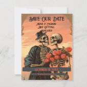  Skelet Paar Gothic Halloween Foto Save The Date (Voorkant)
