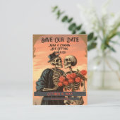  Skelet Paar Gothic Halloween Foto Save The Date (Staand voorkant)