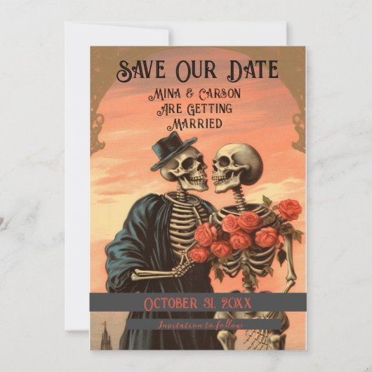  Skelet Paar Gothic Halloween Save The Date (Voorkant)