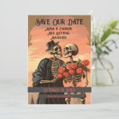 Skelet Paar Gothic Halloween Save The Date (Staand voorkant)