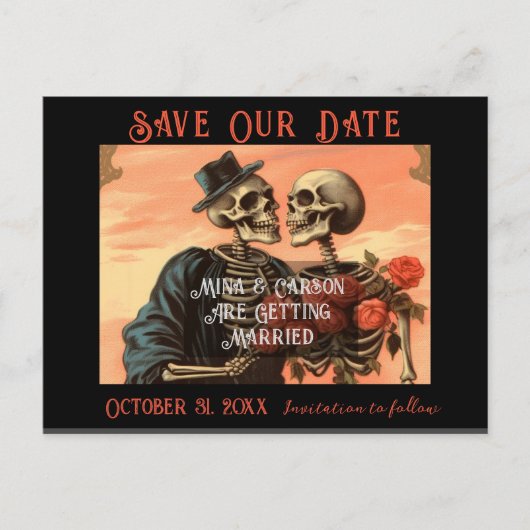 Skelet Paar Gothic Save the Date Aankondigingskaart (Voorkant)