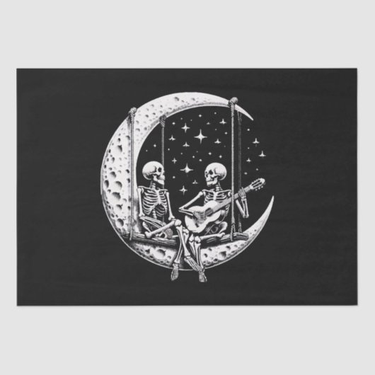 Skelet Paar Maan Gitaar Tissuepapier (Voorkant)