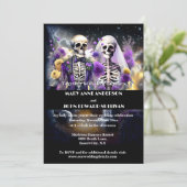 Skelet paar paarse gele bruiloft kaart (Staand voorkant)