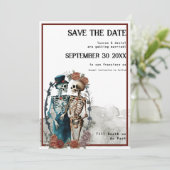 Skelet Paar QR Code Gotische Bruiloft Save The Date (Staand voorkant)
