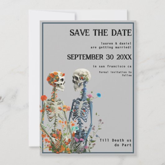 Skelet Paar QR Code Gotische Bruiloft Save The Date (Voorkant)