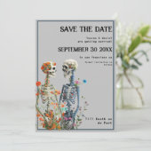 Skelet Paar QR Code Gotische Bruiloft Save The Date (Staand voorkant)