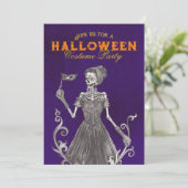 Skelet Paarse Halloween Feestuitnodiging Kaart (Staand voorkant)