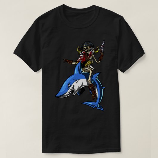 Skelet Pirate Riding Shark T-shirt (Design voorkant)