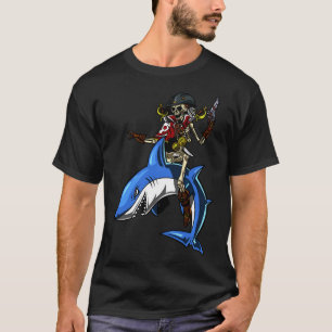 Skelet Pirate Riding Shark T-shirt