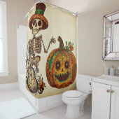 Skelet/Pompoen Dag van de Doden Douchegordijn (In situ)