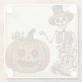  Skelet/Pompoen Dag van de Doden Glazen Onderzetter (Achterkant)