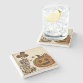  Skelet/Pompoen Dag van de Doden Stenen Onderzetter (Zijkant)