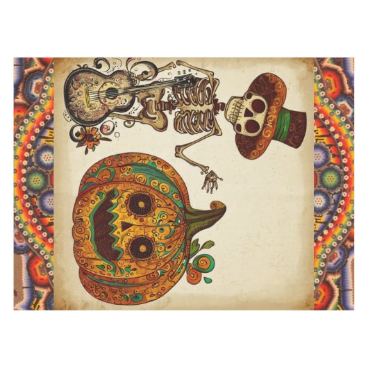 Skelet/Pompoen Dag van de Doden Tafelkleed (Voorkant (Horizontaal))