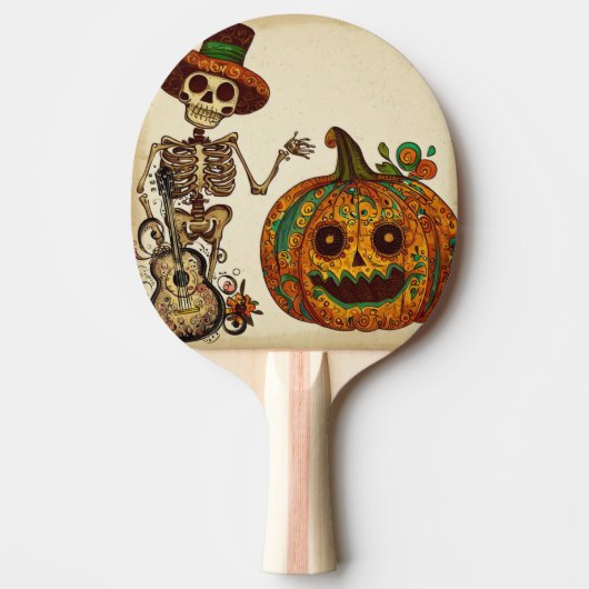  Skelet/Pompoen Dag van de Doden Tafeltennisbatje (Voorkant)