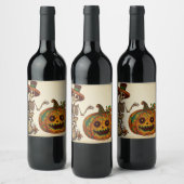  Skelet/Pompoen Dag van de Doden Wijn Etiket (Flessen)