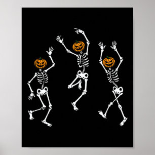 Skelet pompoen hoofd dansen Halloween Spooky Bon Poster